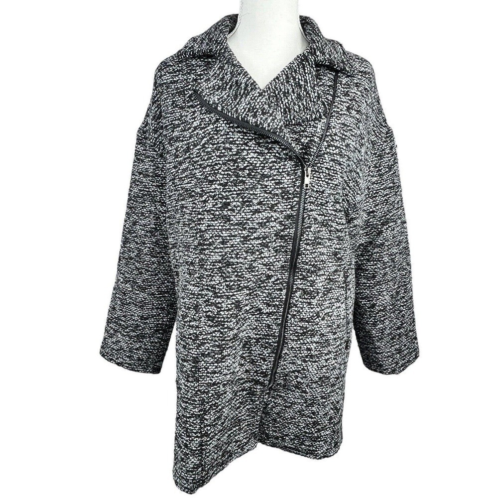 ASTR The Label Black Gray Marled Tweed Coat Size XS Asymmetrical Zip